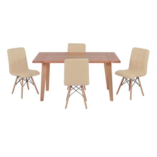 Conjunto Mesa De Jantar Em Madeira 150x80 Vértice + 4 Cadeira