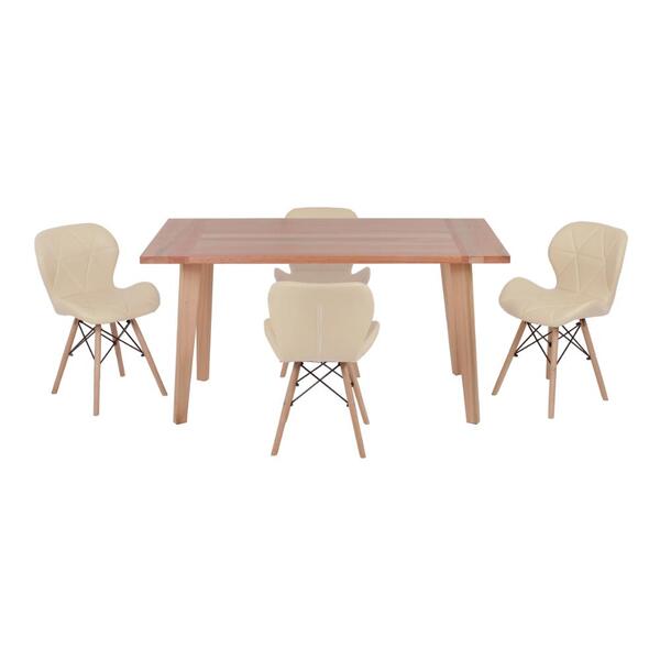 Conjunto Mesa De Jantar Em Madeira 150x80 Vértice + 4 Cadeira