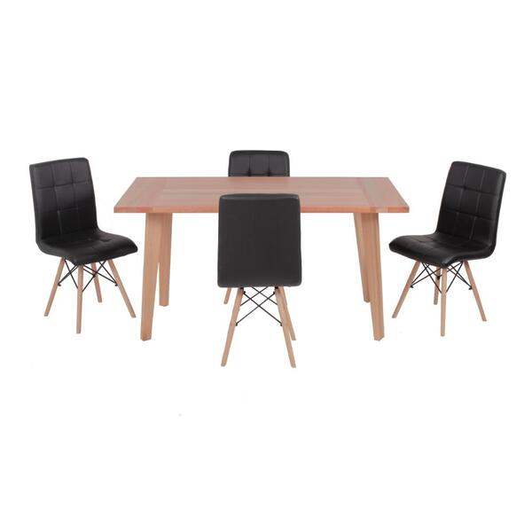 Conjunto Mesa De Jantar Em Madeira 150x80 Vértice + 4 Cadeira