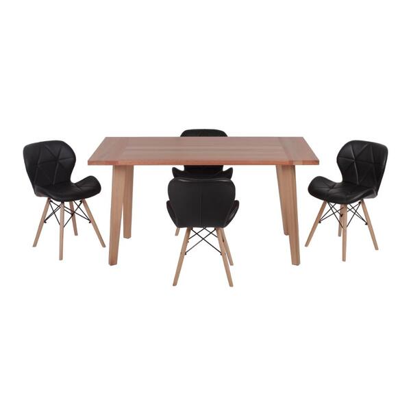 Conjunto Mesa De Jantar Em Madeira 150x80 Vértice + 4 Cadeira