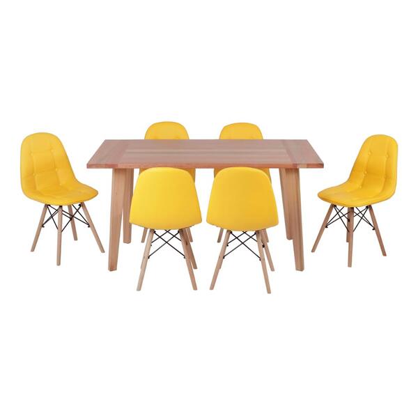 Conjunto Mesa De Jantar Em Madeira 150x80 Vértice + 6 Cadeira