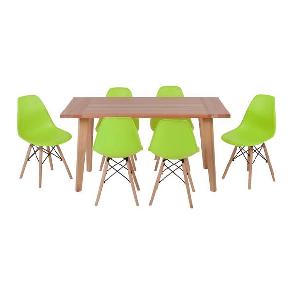 Conjunto Mesa De Jantar Em Madeira 150x80 Vértice + 6 Cadeira