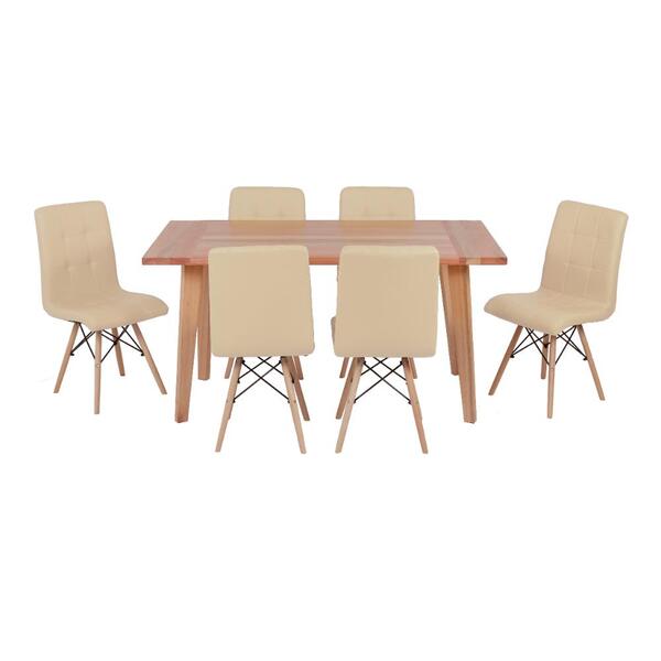 Conjunto Mesa De Jantar Em Madeira 150x80 Vértice + 6 Cadeira