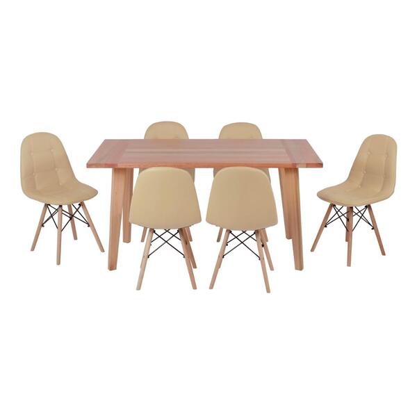Conjunto Mesa De Jantar Em Madeira 150x80 Vértice + 6 Cadeira