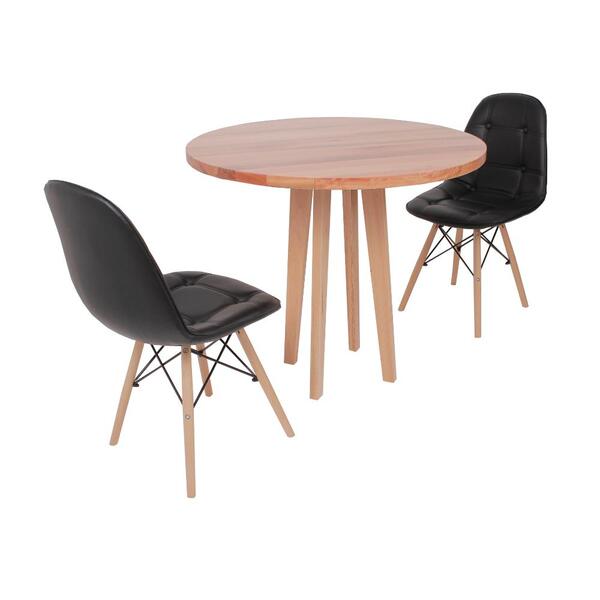 Conjunto Mesa De Jantar Em Madeira 90cm Com Base Vértice + 2