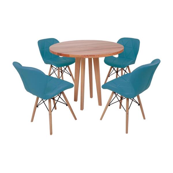 Conjunto Mesa De Jantar Em Madeira 90cm Com Base Vértice + 4