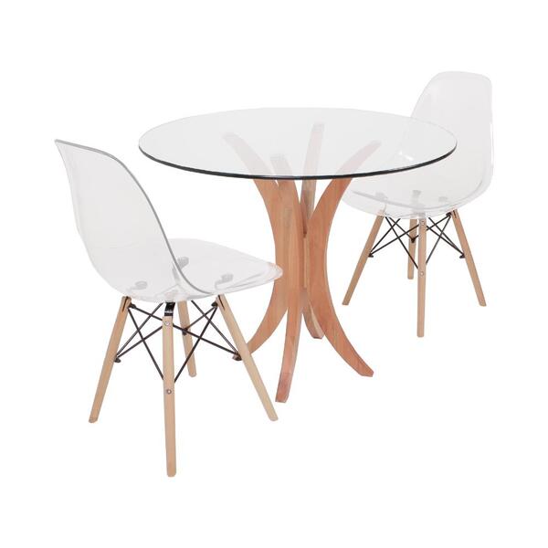 Conjunto Mesa De Jantar Em Vidro 90cm Com 2 Cadeiras Eiffel T