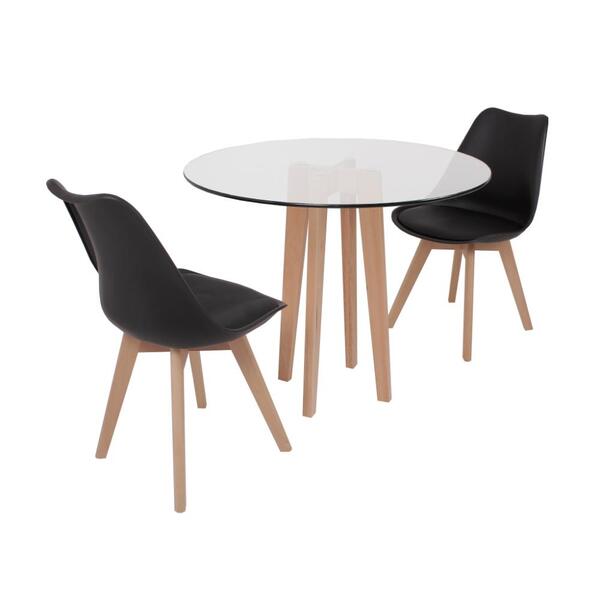 Conjunto Mesa De Jantar Em Vidro 90cm Com Base Vértice + 2 Ca