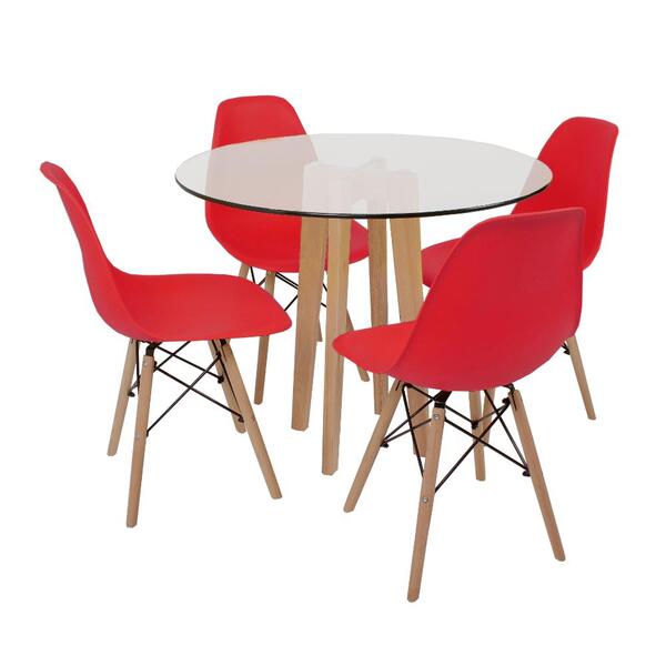 Conjunto Mesa De Jantar Em Vidro 90cm Com Base Vértice + 4 Ca