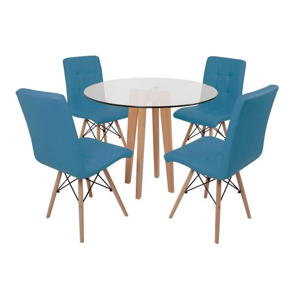 Conjunto Mesa De Jantar Em Vidro 90cm Com Base Vértice + 4 Ca