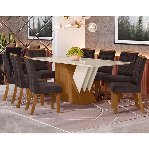 Conjunto Mesa De Jantar Epic Com 8 Cadeiras Vita Nature/off W