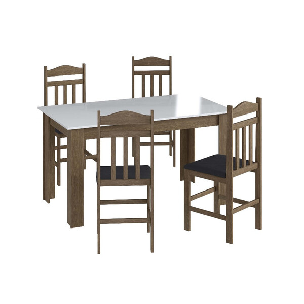 Conjunto Mesa De Jantar Fixa 4 Cadeiras Com Assento Estofado