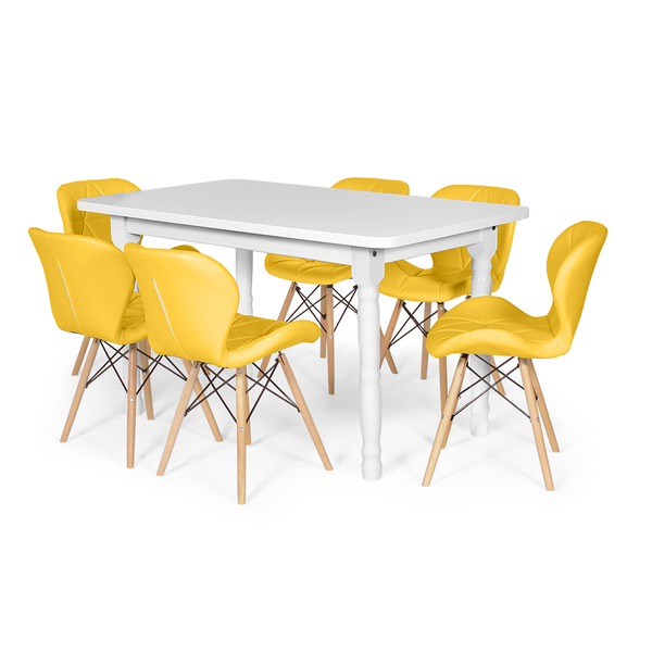 Conjunto Mesa De Jantar França 160x80cm Branca Com 6 Cadeiras