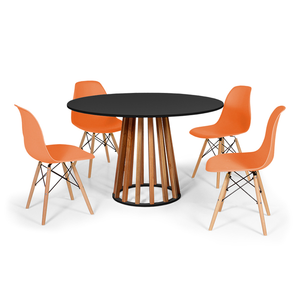 Conjunto Mesa De Jantar Gabi 120cm Preta Com 4 Cadeiras Charl