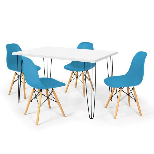 Conjunto Mesa De Jantar Hairpin 130x80 Branca Com 4 Cadeiras
