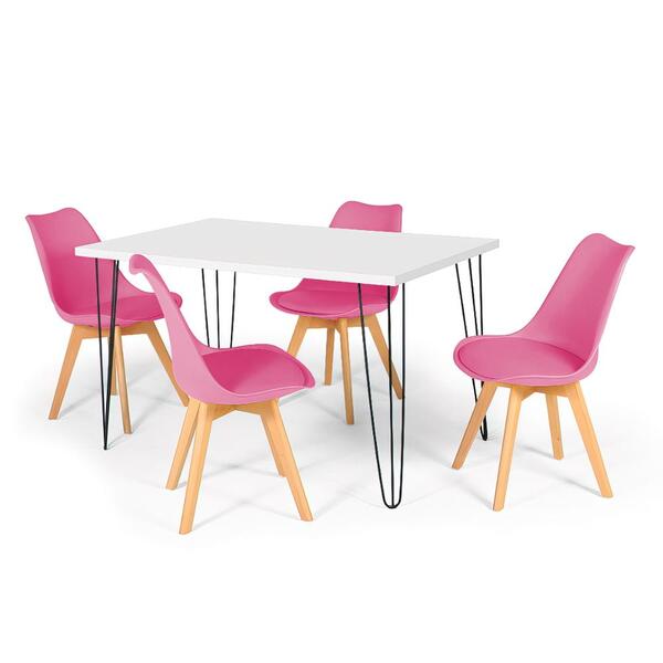 Conjunto Mesa De Jantar Hairpin 130x80 Branca Com 4 Cadeiras