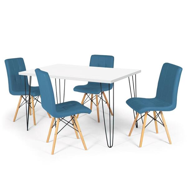 Conjunto Mesa De Jantar Hairpin 130x80 Branca Com 4 Cadeiras