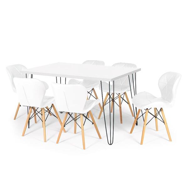 Conjunto Mesa De Jantar Hairpin 130x80 Branca Com 6 Cadeiras