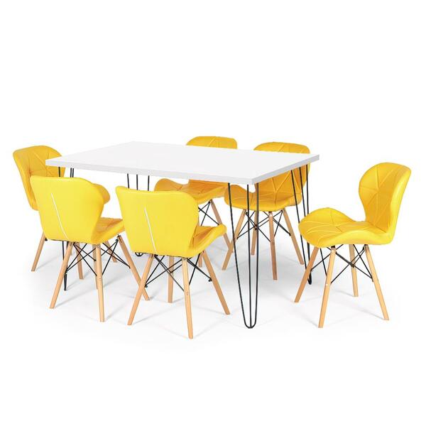 Conjunto Mesa De Jantar Hairpin 130x80 Branca Com 6 Cadeiras