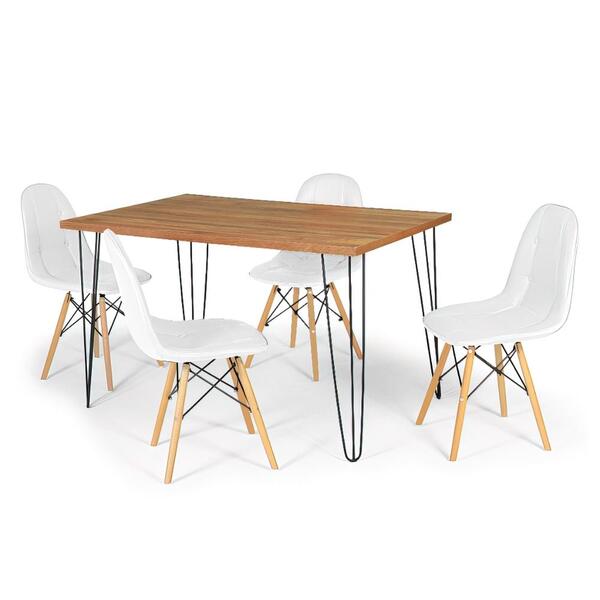 Conjunto Mesa De Jantar Hairpin 130x80 Natural Com 4 Cadeiras