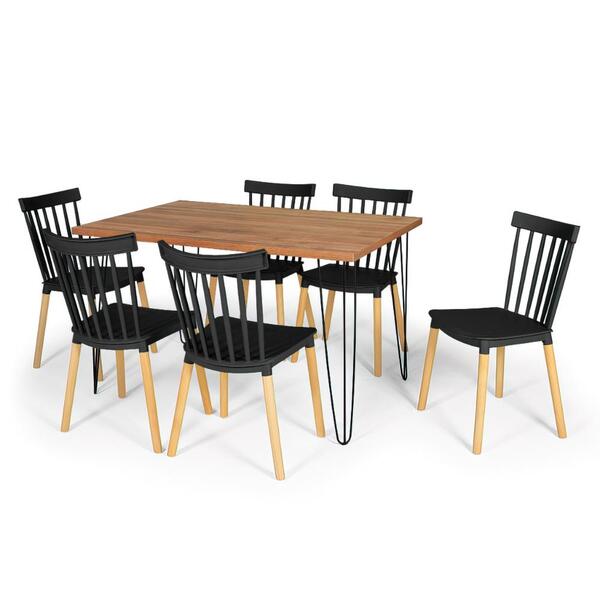Conjunto Mesa De Jantar Hairpin 130x80 Natural Com 6 Cadeiras