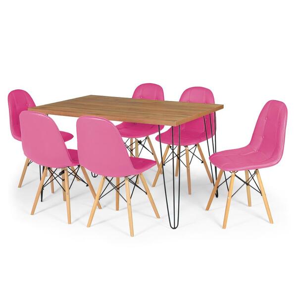 Conjunto Mesa De Jantar Hairpin 130x80 Natural Com 6 Cadeiras