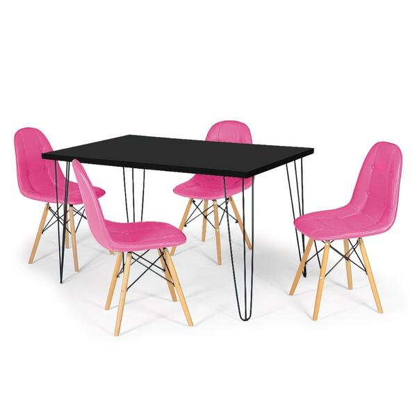 Conjunto Mesa De Jantar Hairpin 130x80 Preta Com 4 Cadeiras E