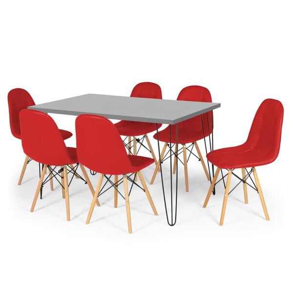 Conjunto Mesa De Jantar Hairpin 130x80 Volpi Com 6 Cadeiras E