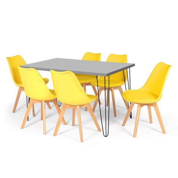 Conjunto Mesa De Jantar Hairpin 130x80 Volpi Com 6 Cadeiras E