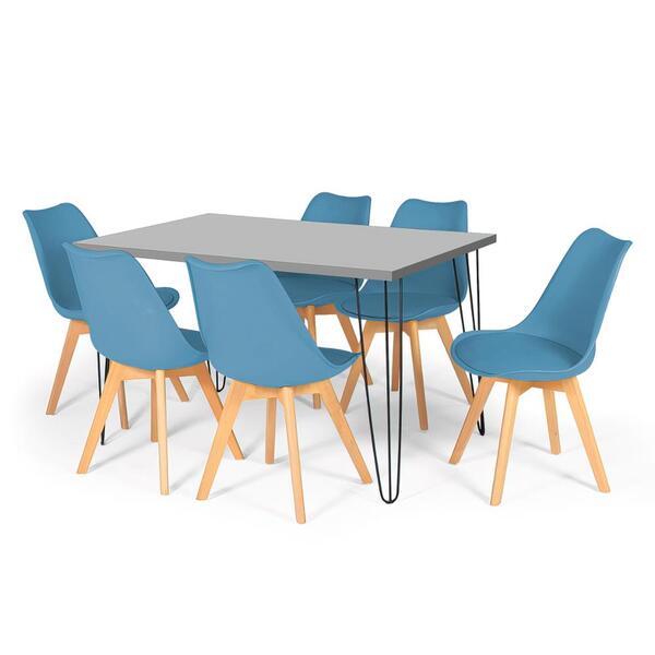 Conjunto Mesa De Jantar Hairpin 130x80 Volpi Com 6 Cadeiras E