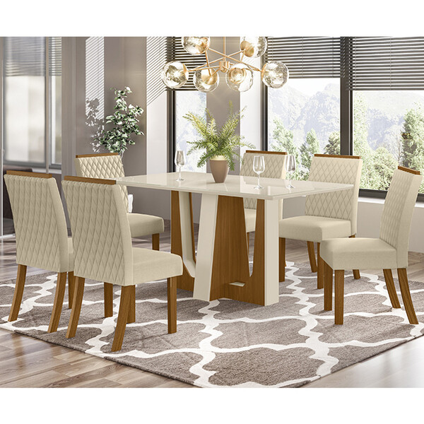 Conjunto Mesa De Jantar Henn Alfa Com 06 Cadeiras Vega 1600 X