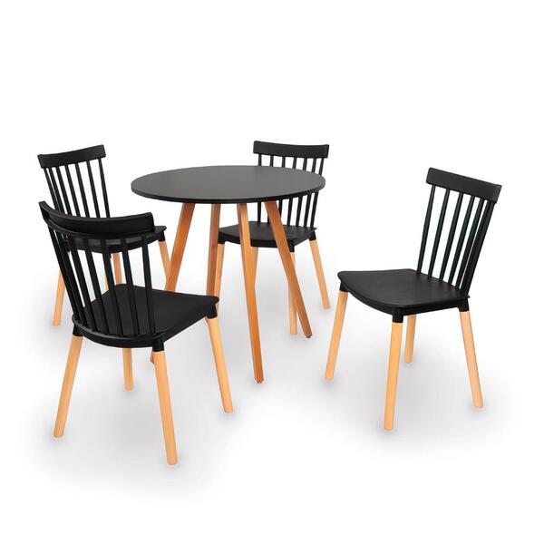 Conjunto Mesa De Jantar Inês 80cm Preta Com 4 Cadeiras Windso