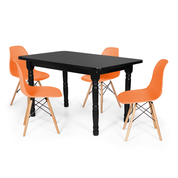 Conjunto Mesa De Jantar Itália 110x80cm Preta Com 4 Cadeiras