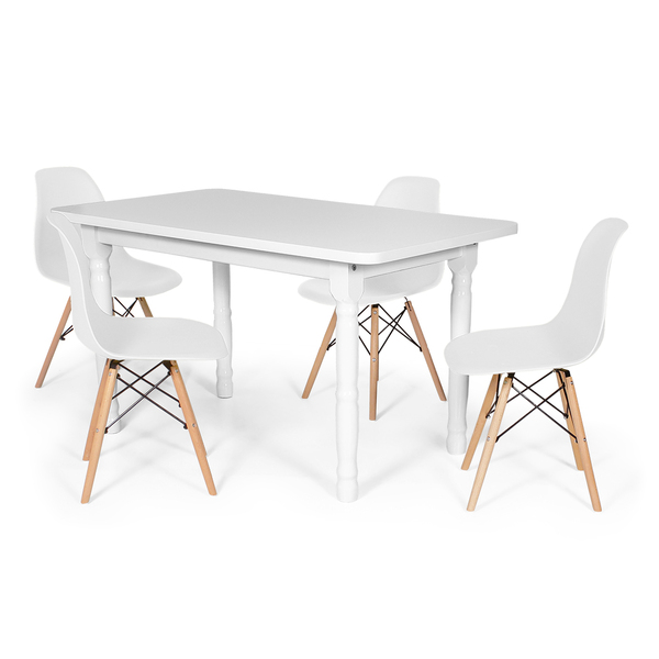 Conjunto Mesa De Jantar Itália 140x80cm Branca Com 4 Cadeiras