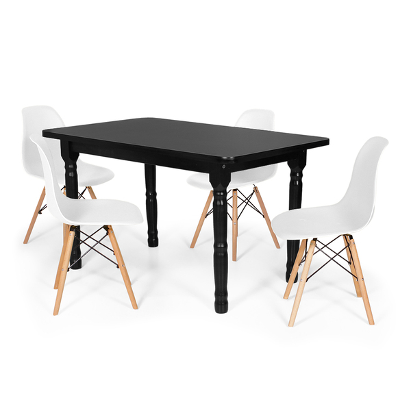 Conjunto Mesa De Jantar Itália 140x80cm Preta Com 4 Cadeiras