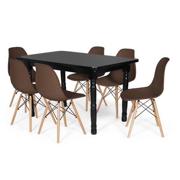 Conjunto Mesa De Jantar Itália 160x80cm Preta Com 6 Cadeiras