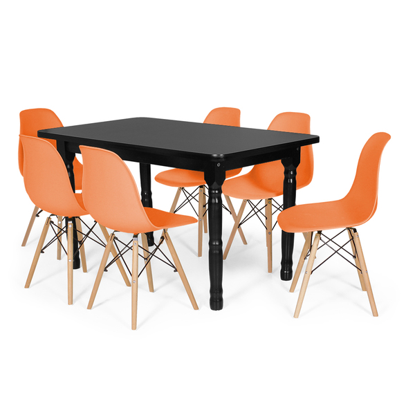 Conjunto Mesa De Jantar Itália 160x80cm Preta Com 6 Cadeiras
