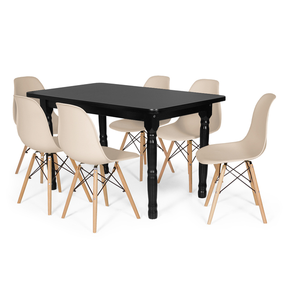 Conjunto Mesa De Jantar Itália 160x80cm Preta Com 6 Cadeiras