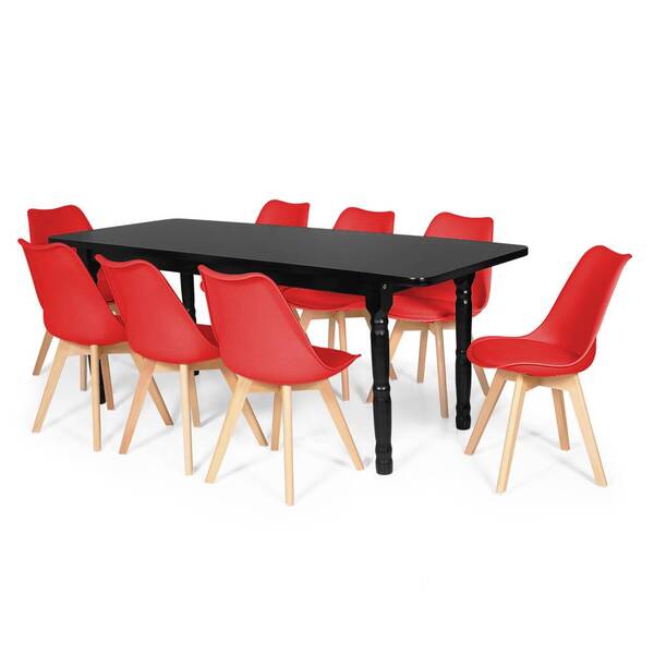 Conjunto Mesa De Jantar Itália 200x80cm Preta Com 8 Cadeiras