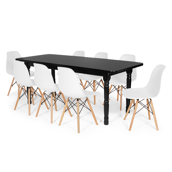 Conjunto Mesa De Jantar Itália 200x80cm Preta Com 8 Cadeiras