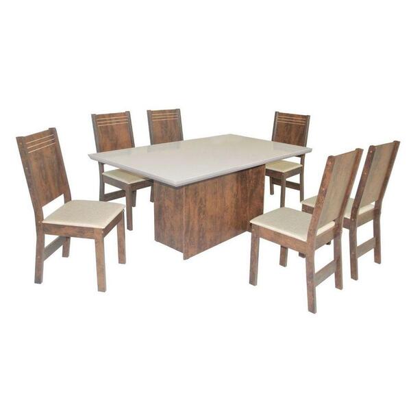 Conjunto Mesa De Jantar Laise Com 6 Cadeiras Estofadas São Ca