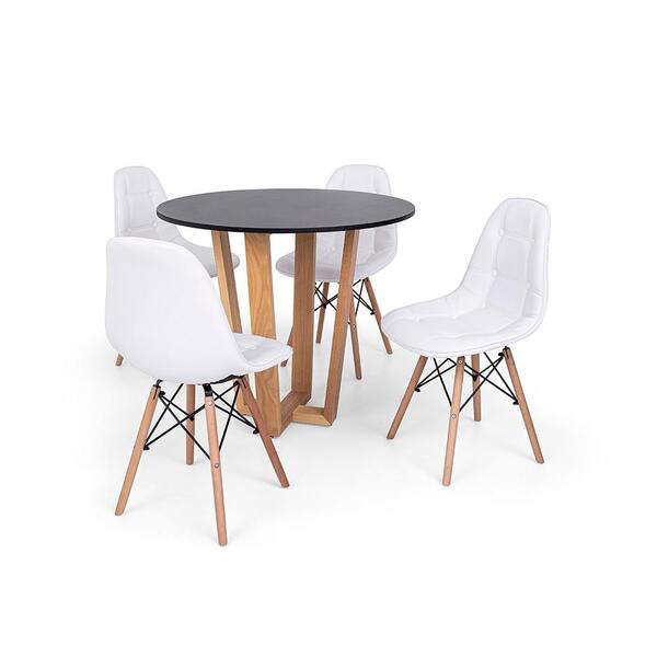 Conjunto Mesa De Jantar Lara 90cm Preta Com 4 Cadeiras Charle
