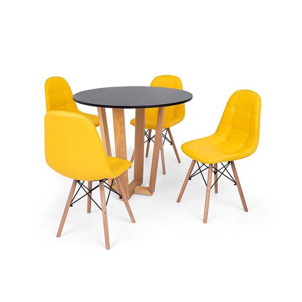 Conjunto Mesa De Jantar Lara 90cm Preta Com 4 Cadeiras Charle