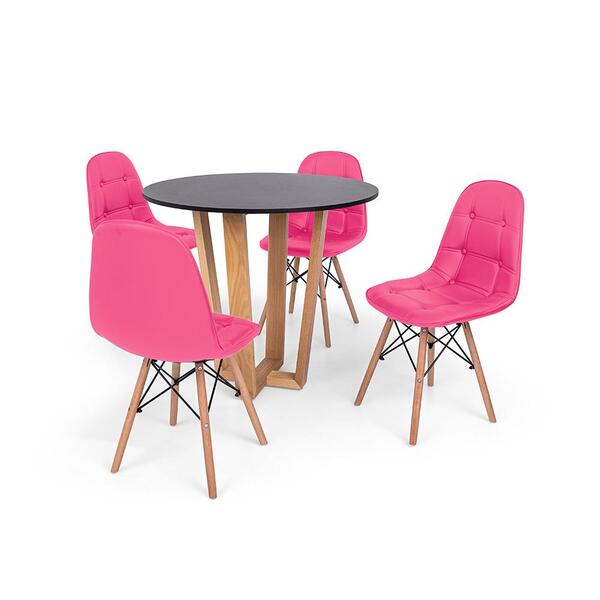 Conjunto Mesa De Jantar Lara 90cm Preta Com 4 Cadeiras Charle