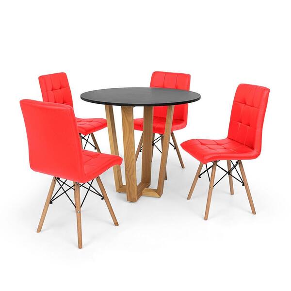 Conjunto Mesa De Jantar Lara 90cm Preta Com 4 Cadeiras Eiffel