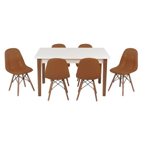 Conjunto Mesa De Jantar Luiza 135cm Branca Com 6 Cadeiras Bot