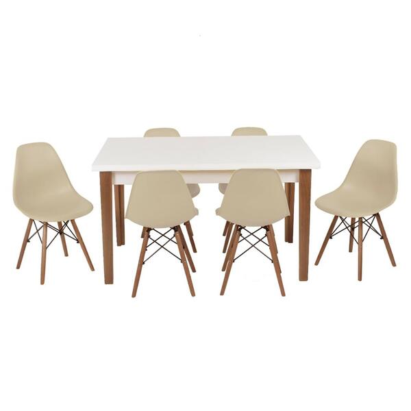 Conjunto Mesa De Jantar Luiza 135cm Branca Com 6 Cadeiras Eam