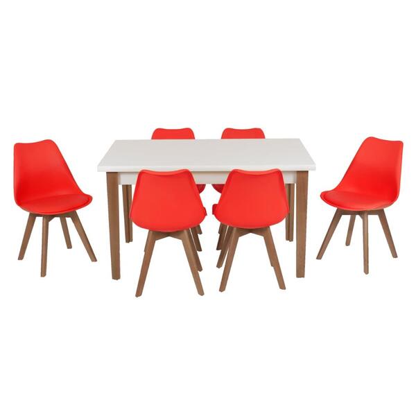 Conjunto Mesa De Jantar Luiza 135cm Branca Com 6 Cadeiras Led