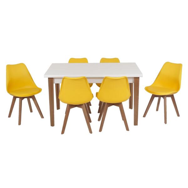 Conjunto Mesa De Jantar Luiza 135cm Branca Com 6 Cadeiras Led