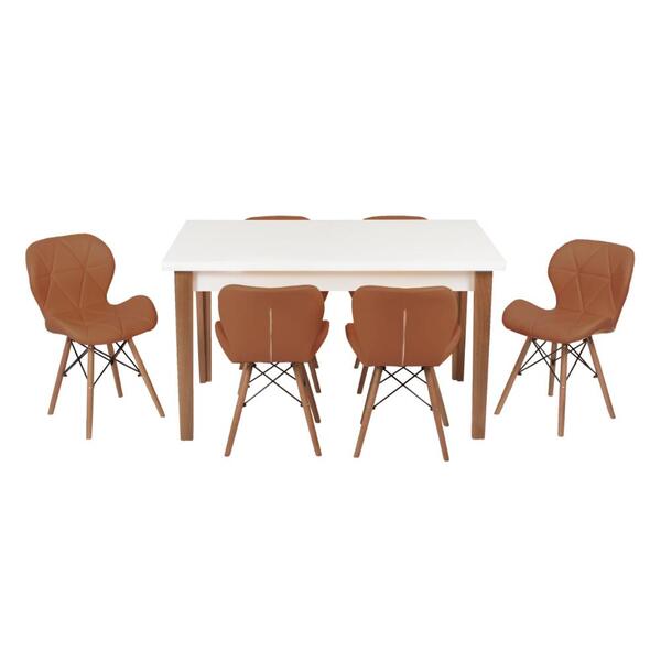 Conjunto Mesa De Jantar Luiza 135cm Branca Com 6 Cadeiras Sli